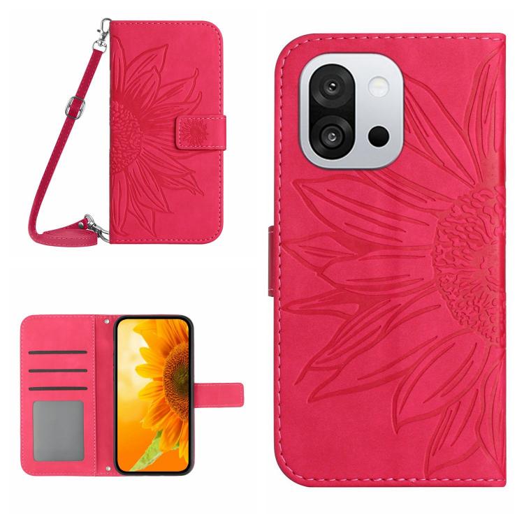 Skin Feel Sun Flower Embossed Leather Phone Case with Lanyard, For OnePlus 13T, For OnePlus 13R, For OnePlus 13, For OnePlus Nord 4 5G