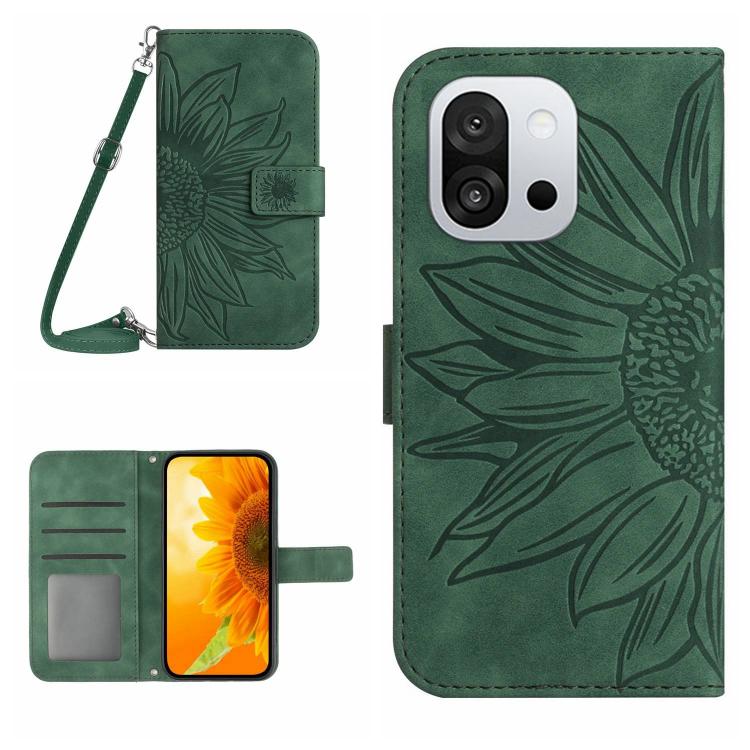 Skin Feel Sun Flower Embossed Leather Phone Case with Lanyard, For OnePlus 13T, For OnePlus 13R, For OnePlus 13, For OnePlus Nord 4 5G