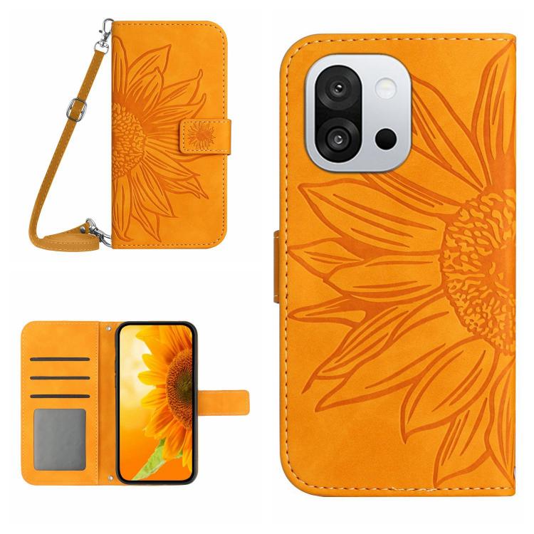 Skin Feel Sun Flower Embossed Leather Phone Case with Lanyard, For OnePlus 13T, For OnePlus 13R, For OnePlus 13, For OnePlus Nord 4 5G
