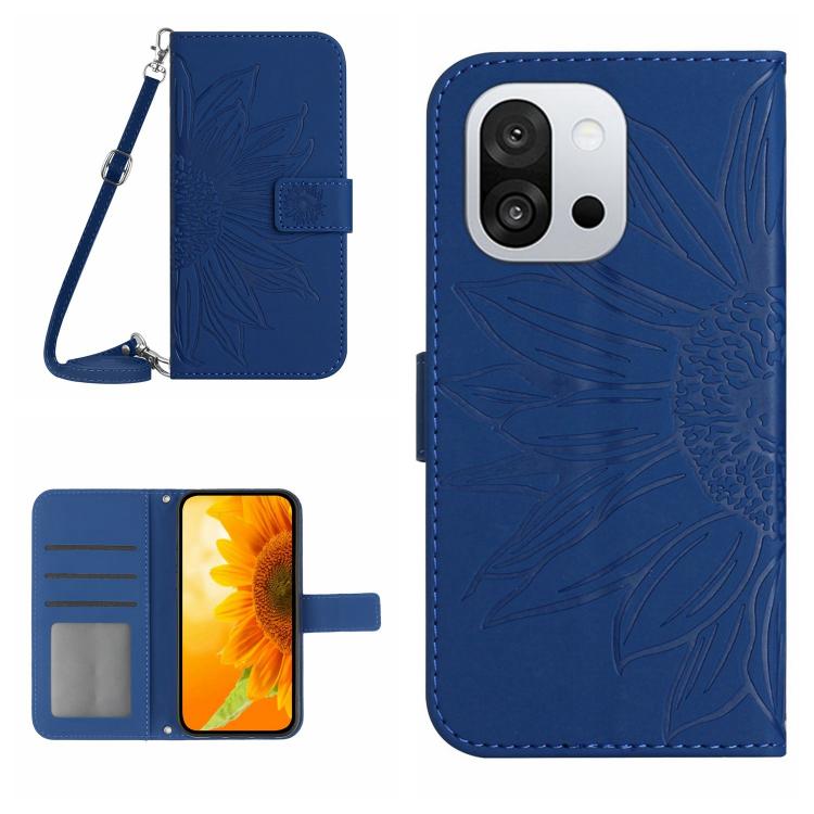 Skin Feel Sun Flower Embossed Leather Phone Case with Lanyard, For OnePlus 13T, For OnePlus 13R, For OnePlus 13, For OnePlus Nord 4 5G