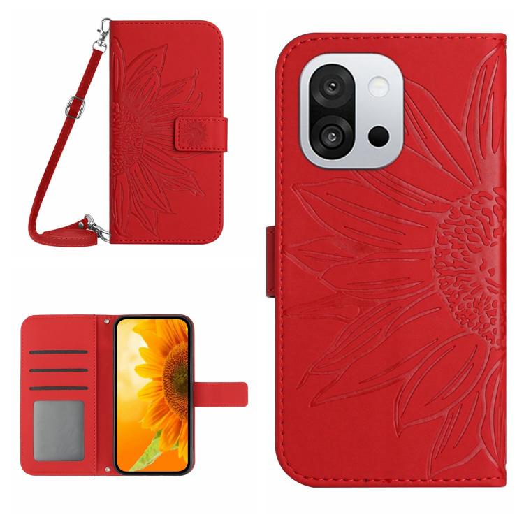 Skin Feel Sun Flower Embossed Leather Phone Case with Lanyard, For OnePlus 13T, For OnePlus 13R, For OnePlus 13, For OnePlus Nord 4 5G