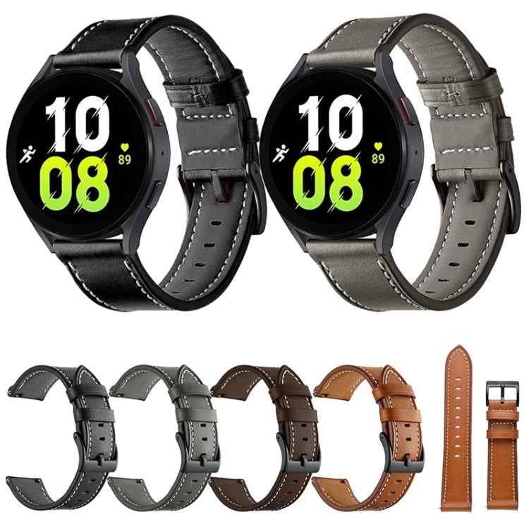 Stitching Black Buckle Genuine Leather Watch Band, For Garmin Venu / SQ / SQ2 / Venu 2 Plus