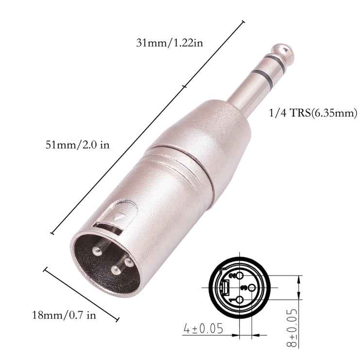 LZ1180 6.35mm 1/4 TRS Male to XLR 3pin Male Adapter, LZ1180
