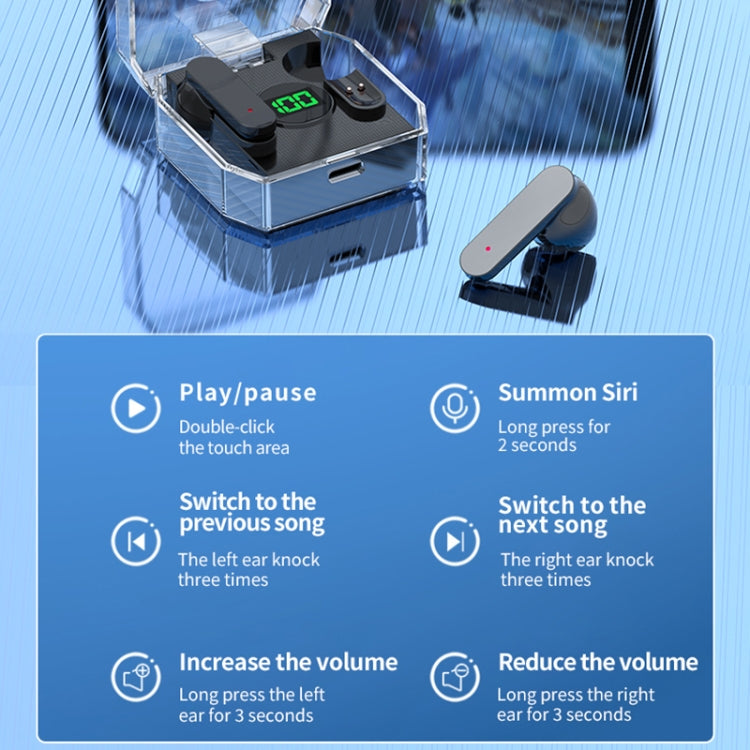K30 Transparent Capsule Digital Display Touch Control Bluetooth Earphones
