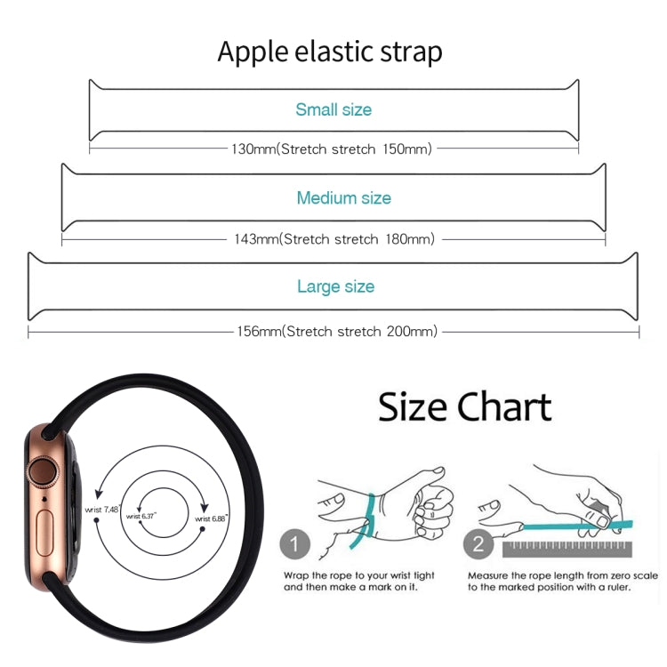 For Apple Watch Series 5 & 4 40mm / 3 & 2 & 1 38mm Solid Color Elastic Silicone Replacement Wrist Strap Watchband, S 130mm, Size:S 130mm, M 143mm, L 156mm