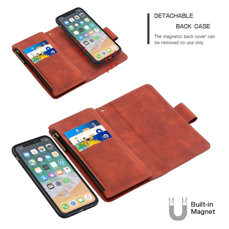 Skin Feel Detachable Magnetic Zipper Horizontal Flip PU Leather Case with Multi-Card Slots & Holder & Wallet & Photo Frame & Lanyard, For iPhone XS / X, For iPhone 6 Plus, For iPhone 6, For iPhone 11 Pro Max, For iPhone 11 Pro, For iPhone XS Max