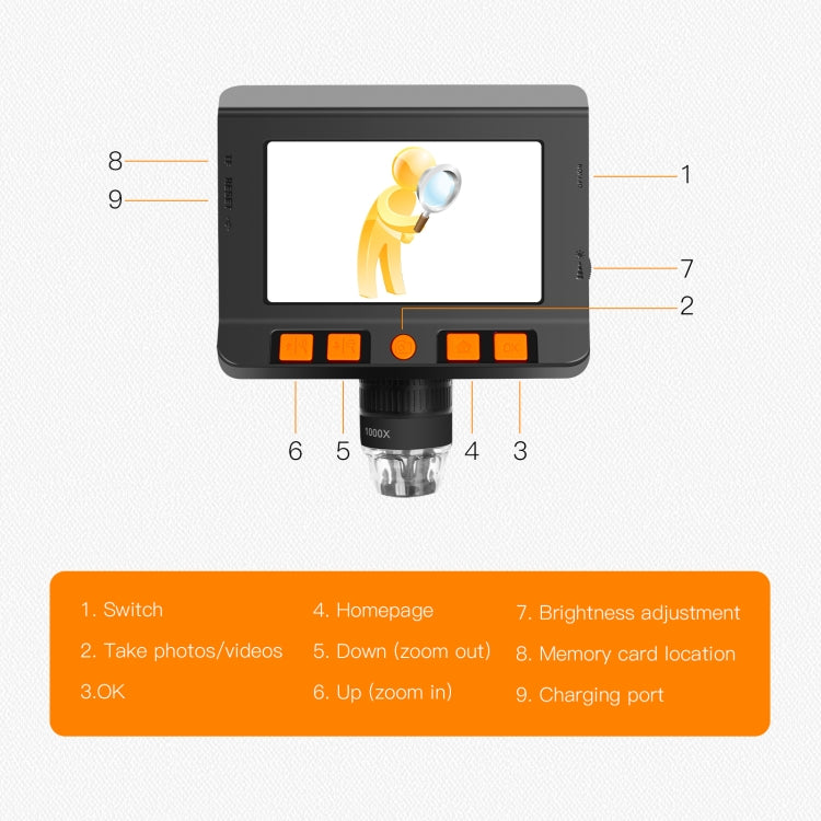 P110 50X-1000X Desktop Electronic Digital Microscope with 4.3 inch Screen, P110