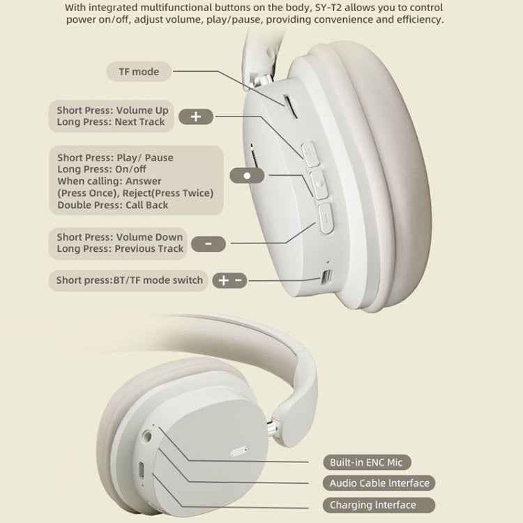 T2 Foldable High Definition Stereo ENC Noise Reduction Wireless Gaming Headphones with Mic
