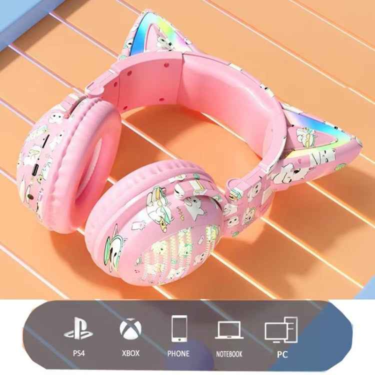 VJ371 Tuya RGB Cat Ear Wireless Bluetooth Earphone with Detachable Microphone