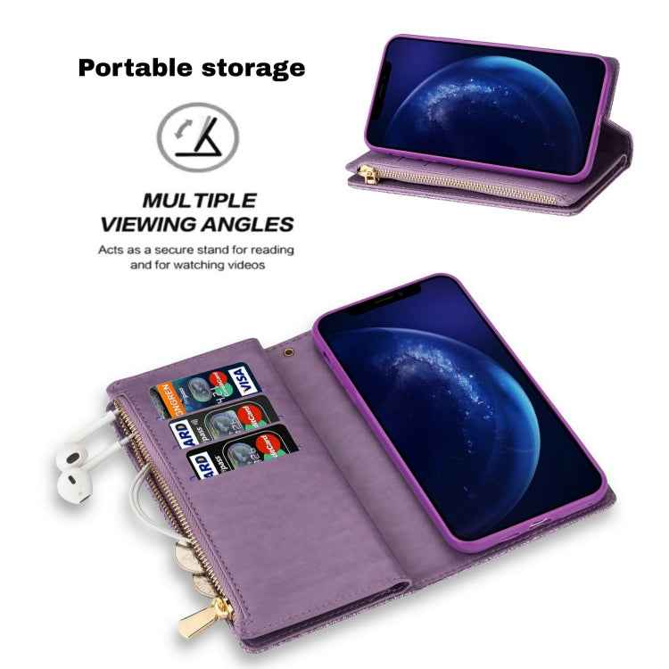 Multi-card Slots Starry Sky Laser Carving Glitter Zipper Horizontal Flip Leather Case with Holder & Wallet & Lanyard, For iPhone 11 Pro Max, For iPhone 11 Pro, For iPhone 11, For iPhone XS Max, For iPhone XR, For iPhone X / XS, For iPhone 8 Plus / 7 Pl...