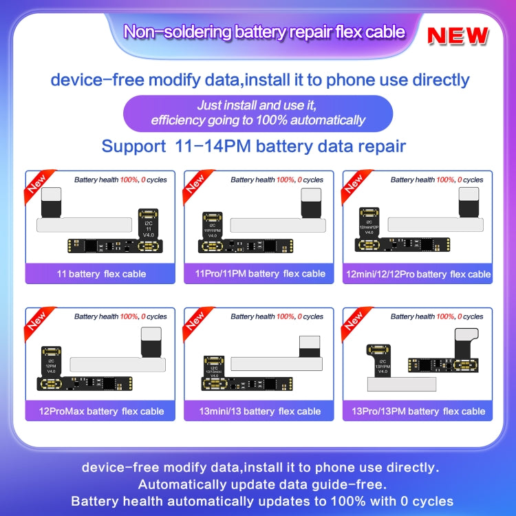 I2C External Battery Repair Cable, For iPhone 15 Pro Max / 15 Pro, For iPhone 15 / 15 Plus, For iPhone 13 Pro Max / 13 Pro, For iPhone 13 / 13 mini, For iPhone 14 / 14 Plus, For iPhone 14 Pro Max / 14 Pro, For iPhone SE 2022����������������������������...