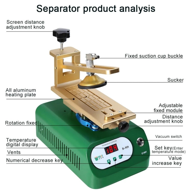 BEST B-918A 7 inch 110V Vacuum Pump LCD Screen Rotary Heating Platform Separator, US Plug, EU Plug