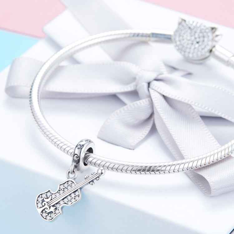 S925 Pure Silver Violin With Zircon DIY Pendant Accessories