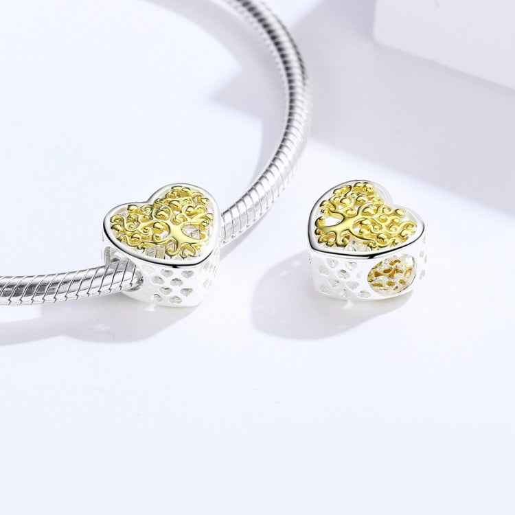 Life Tree DIY Bracelet Accessories S925 Pure Silver Heart-shaped Gold Hollow Silver Beads