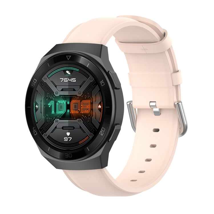 22mm Leather Strap with Round Tail Buckle, For Ticwatch Pro 2020, For Huawei Watch GT2E, For Samsung Galaxy Watch 3 45mm