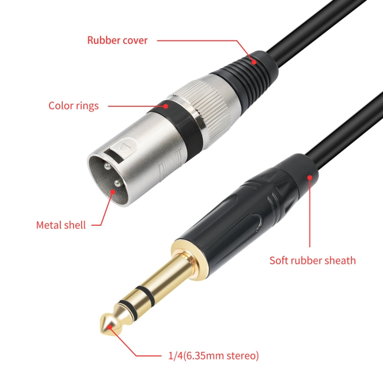TC145BK55 6.35mm 1/4 TRS Male to XLR 3pin Male Microphone Cable, 1m, 2m, 3m, 5m, 10m