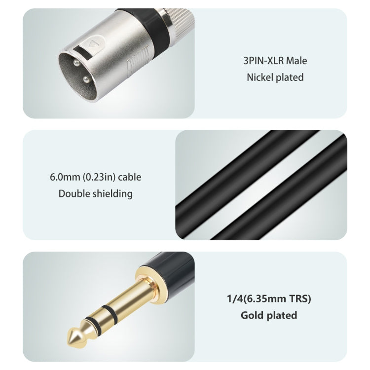 TC145BK55 6.35mm 1/4 TRS Male to XLR 3pin Male Microphone Cable, 1m, 2m, 3m, 5m, 10m