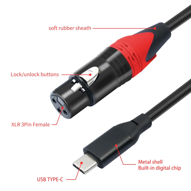 TY03RE Type-C Male to XLR Female Audio Cable for Dynamic Microphone, 1m, 2m, 3m