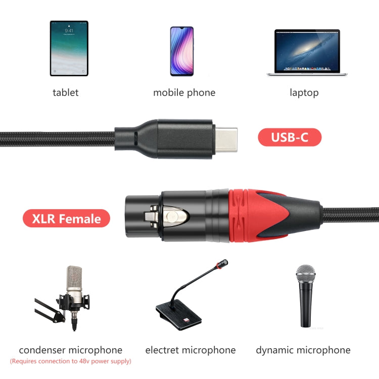 TY03RE Type-C Male to XLR Female Audio Cable for Dynamic Microphone, 1m, 2m, 3m