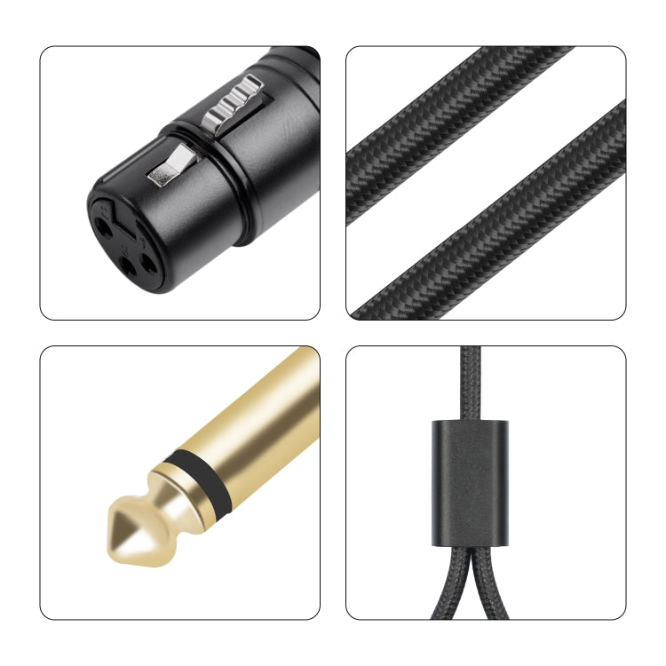 2020Y63 XLR Female to Dual 6.35mm 1/4 TRS Male Y-type Audio Cable, 1m, 2m, 3m