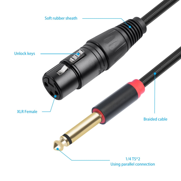 2020Y63 XLR Female to Dual 6.35mm 1/4 TRS Male Y-type Audio Cable, 1m, 2m, 3m