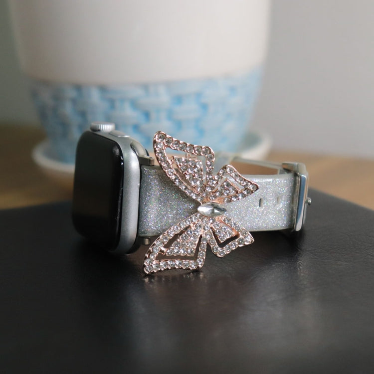 Bowknot Glitter Diamond Replacement Strap Watchband, For Apple Watch 5 & 4 44mm / 3 & 2 & 1 42mm, For Apple Watch Series 8&7 41mm / SE 2&6&SE&5&4 40mm / 3&2&1 38mm
