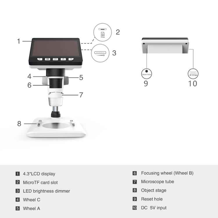0-40mm 1080P 4.3 inch LCD Screen Mobile Phone Repair Industry HD Electron Didital Microscope