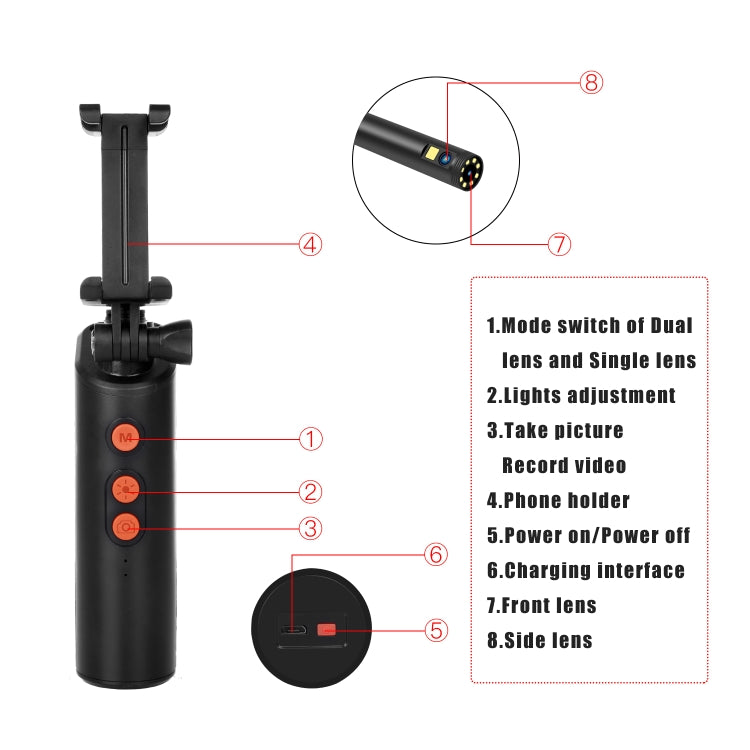 F280 8mm 1080P IP68 Waterproof Dual Camera WiFi Digital Endoscope, 2m Hard Cable, 5m Hard Cable, 10m Hard Cable