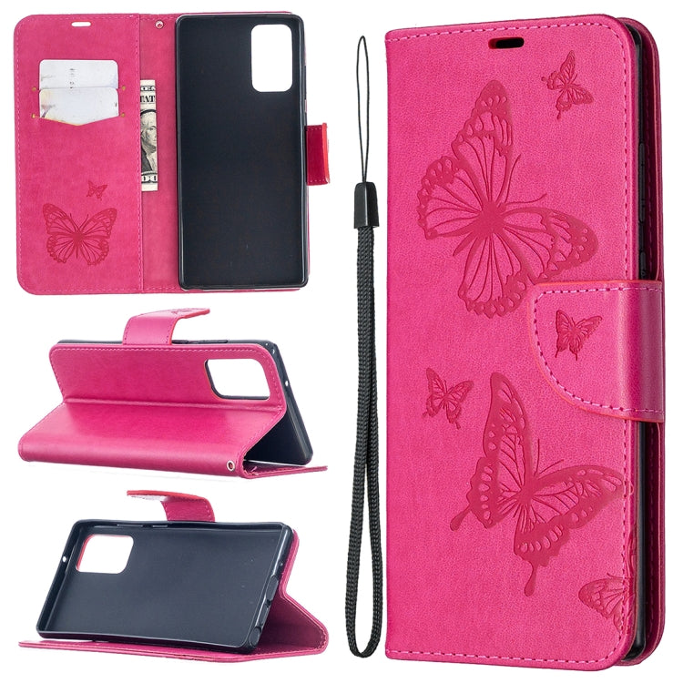 Embossing Two Butterflies Pattern Horizontal Flip PU Leather Case with Holder & Card Slot & Wallet & Lanyard, For iPhone 12 mini, For iPhone 12 / 12 Pro, For iPhone 12 Pro Max, For Samsung Galaxy Note20, For Samsung Galaxy Note20 Ultra