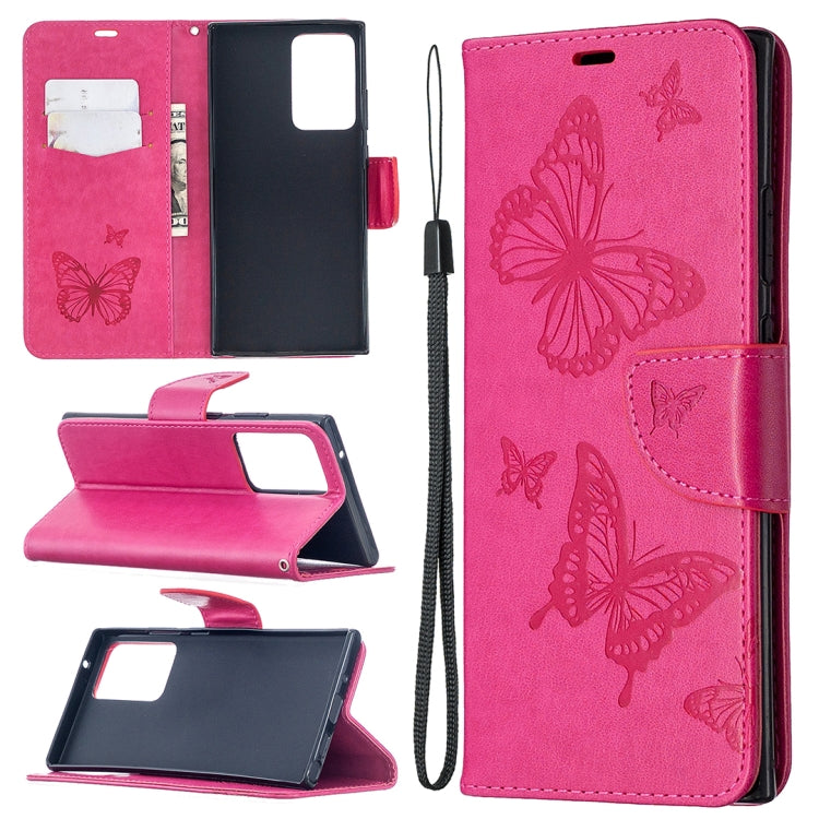 Embossing Two Butterflies Pattern Horizontal Flip PU Leather Case with Holder & Card Slot & Wallet & Lanyard, For iPhone 12 mini, For iPhone 12 / 12 Pro, For iPhone 12 Pro Max, For Samsung Galaxy Note20, For Samsung Galaxy Note20 Ultra