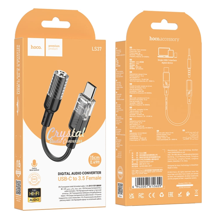 hoco LS37 Spirit Transparent Type-C to 3.5mm Digital Audio Adapter Cable, 6942007612609, 6942007612616