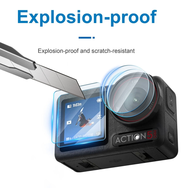 3 in 1 Lens Protector Front and Rear Screen Tempered Glass Films, For DJI Osmo Action 5 Pro