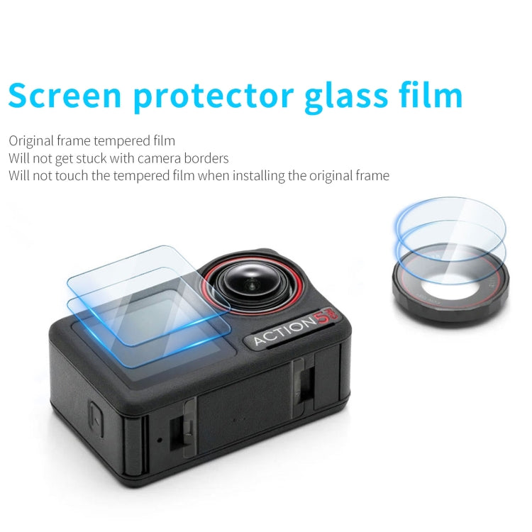 3 in 1 Lens Protector Front and Rear Screen Tempered Glass Films, For DJI Osmo Action 5 Pro