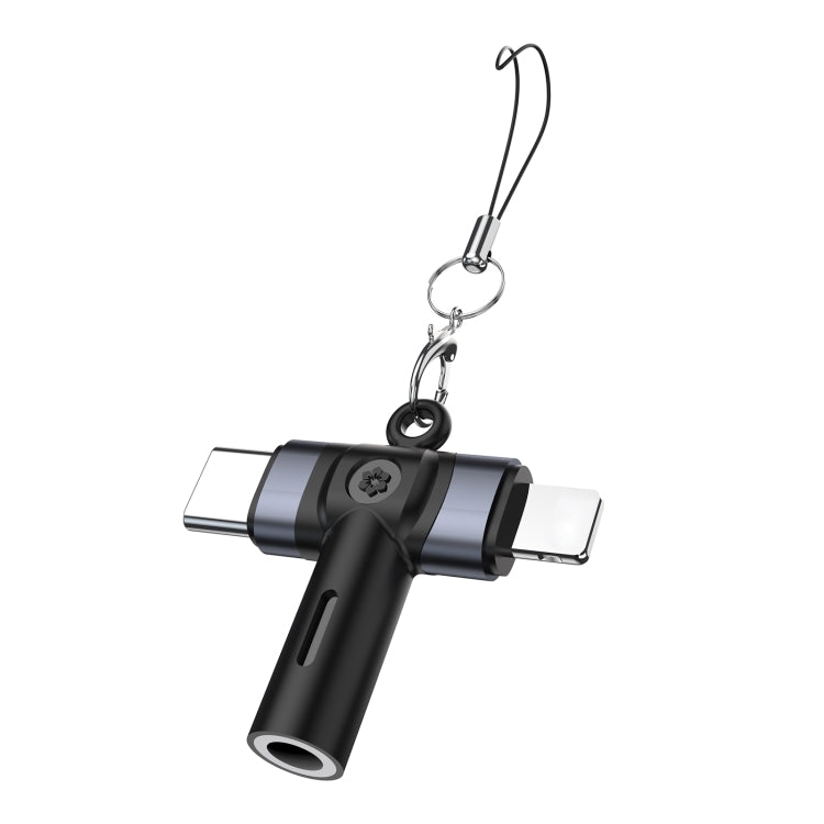 2 in 1 Flower Pattern Type-C and 8 Pin to 3.5mm Audio Adapter with Lanyard