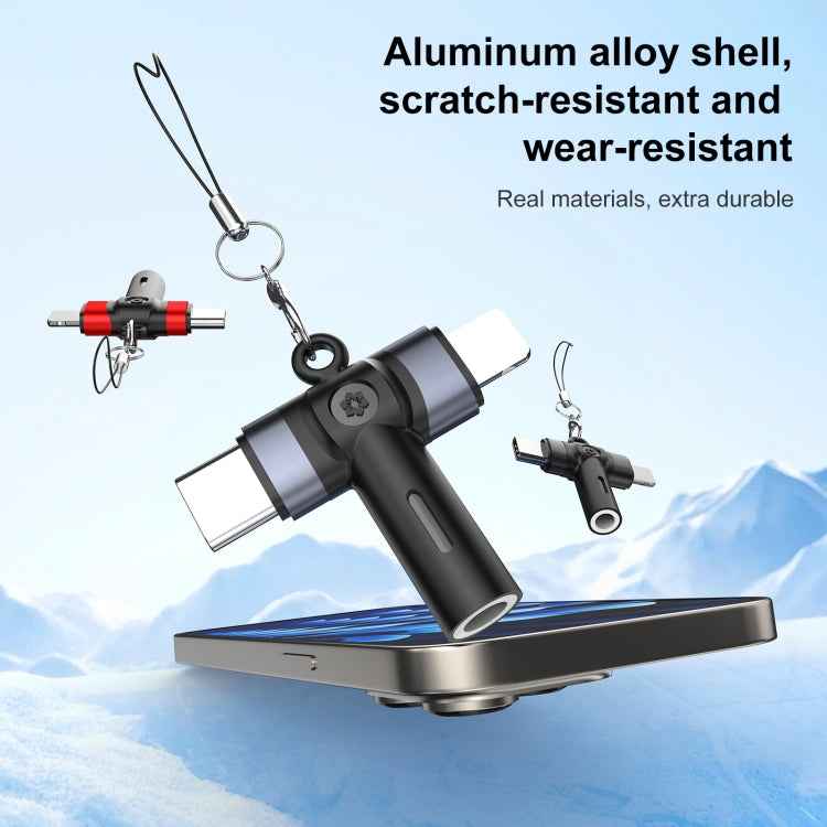 2 in 1 Flower Pattern Type-C and 8 Pin to 3.5mm Audio Adapter with Lanyard