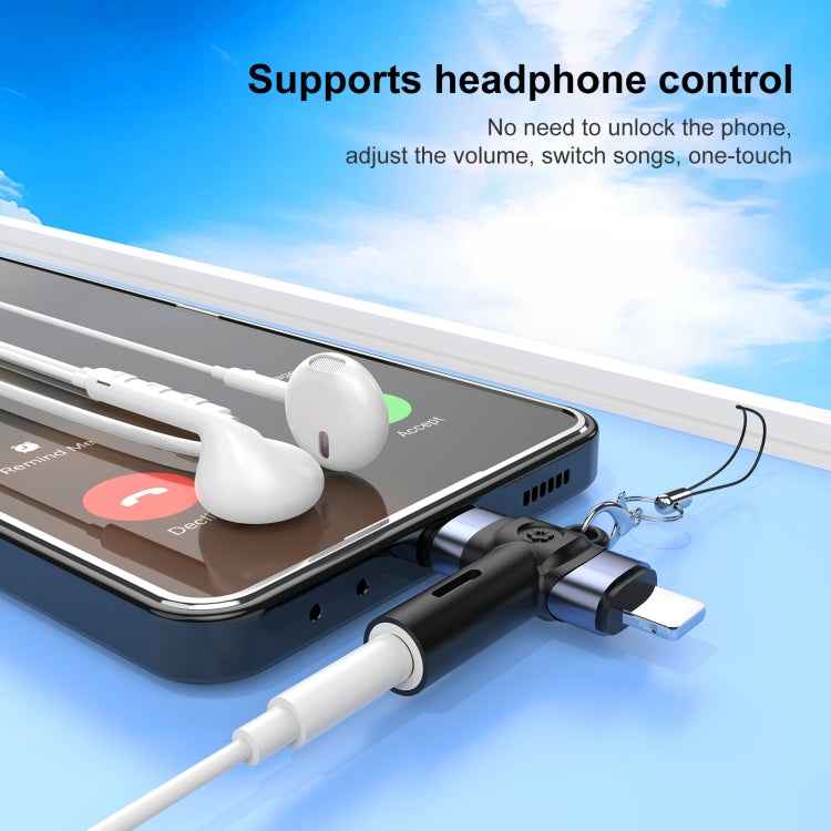 2 in 1 Flower Pattern Type-C and 8 Pin to 3.5mm Audio Adapter with Lanyard