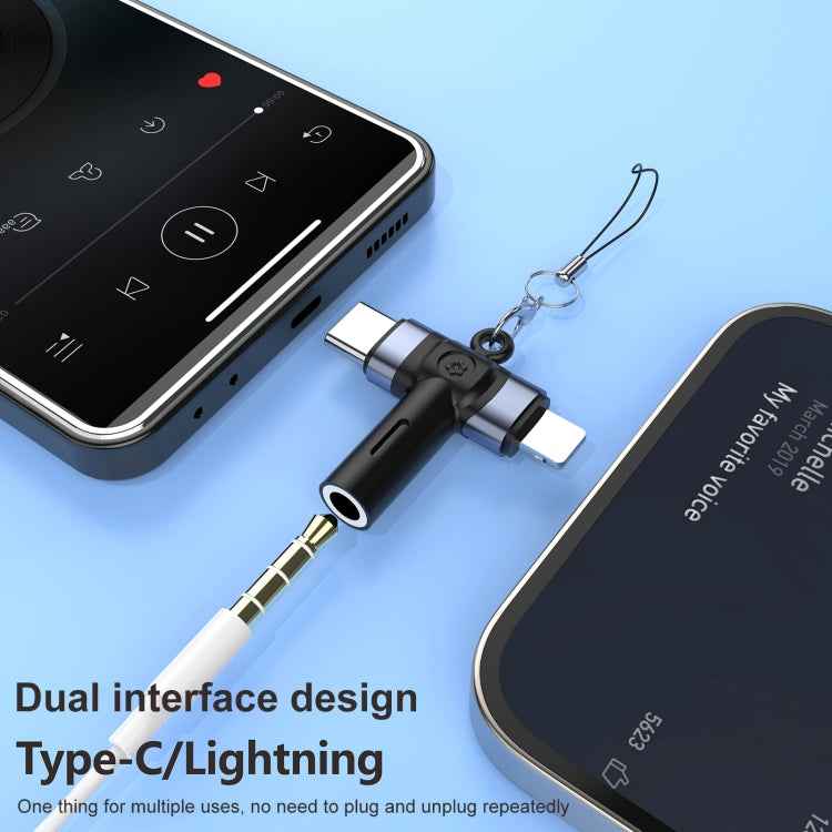 2 in 1 Flower Pattern Type-C and 8 Pin to 3.5mm Audio Adapter with Lanyard