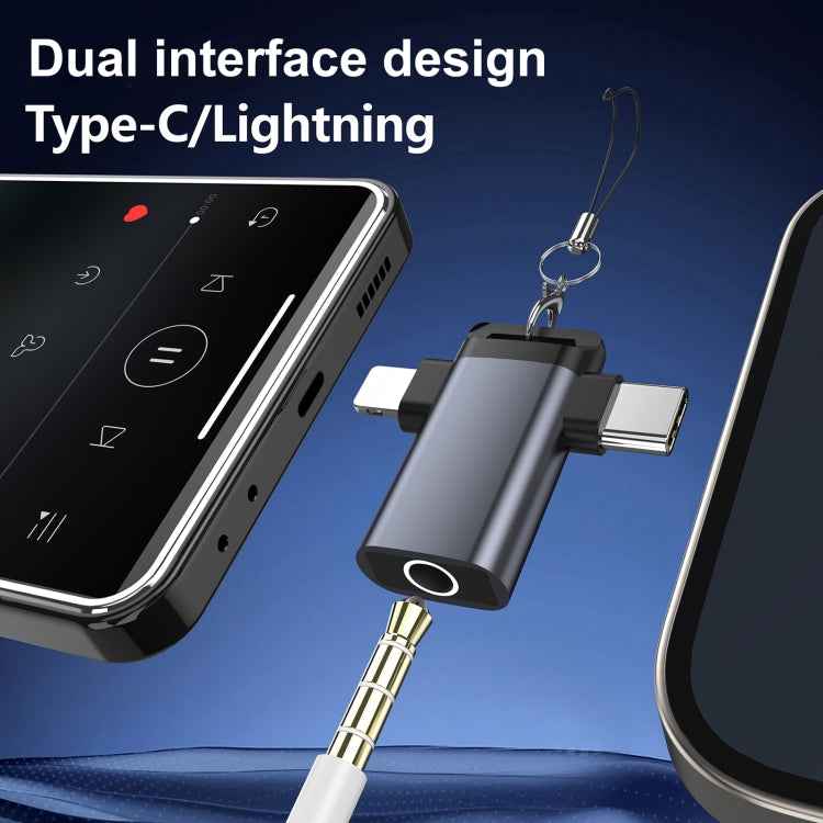 Classic Style Type-C and 8 Pin to 3.5mm Audio Adapter with Lanyard