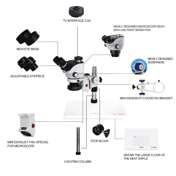 Kaisi TX-350E Ver1.3 7X-50X Zoom Trinocular Stereo Microscope with Big Base & 4K Camera, Kaisi TX-350E Ver1.3