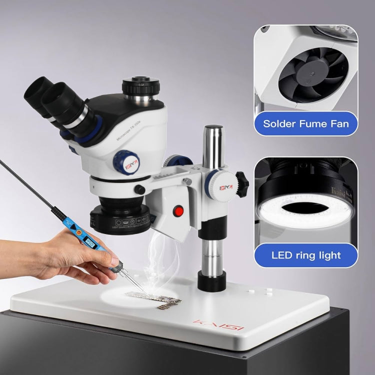 Kaisi TX-350E Ver1.3 7X-50X Zoom Trinocular Stereo Microscope with Big Base & 4K Camera, Kaisi TX-350E Ver1.3