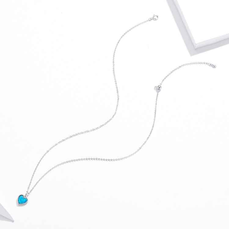 S925 Sterling Silver Deep Blue Heart Women Nacklace Jewelry