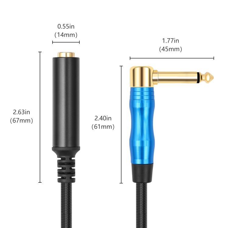 6.35mm 1/4 TRS Male Mono Elbow to Female Electric Guitar Audio Cable, 0.3m, 1m, 1.8m