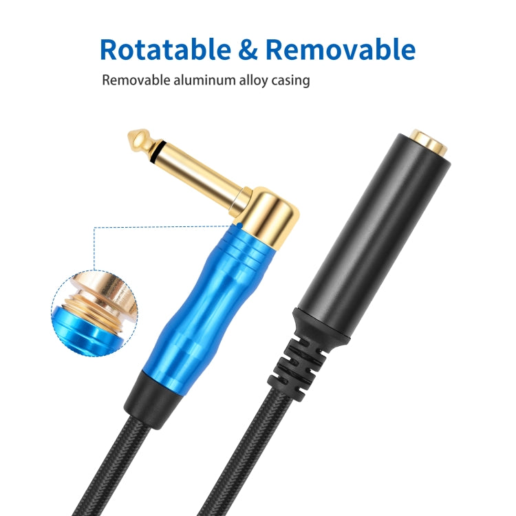 6.35mm 1/4 TRS Male Mono Elbow to Female Electric Guitar Audio Cable, 0.3m, 1m, 1.8m