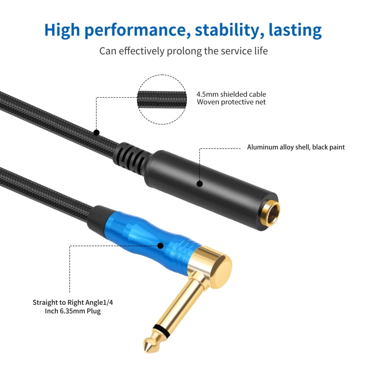 6.35mm 1/4 TRS Male Mono Elbow to Female Electric Guitar Audio Cable, 0.3m, 1m, 1.8m