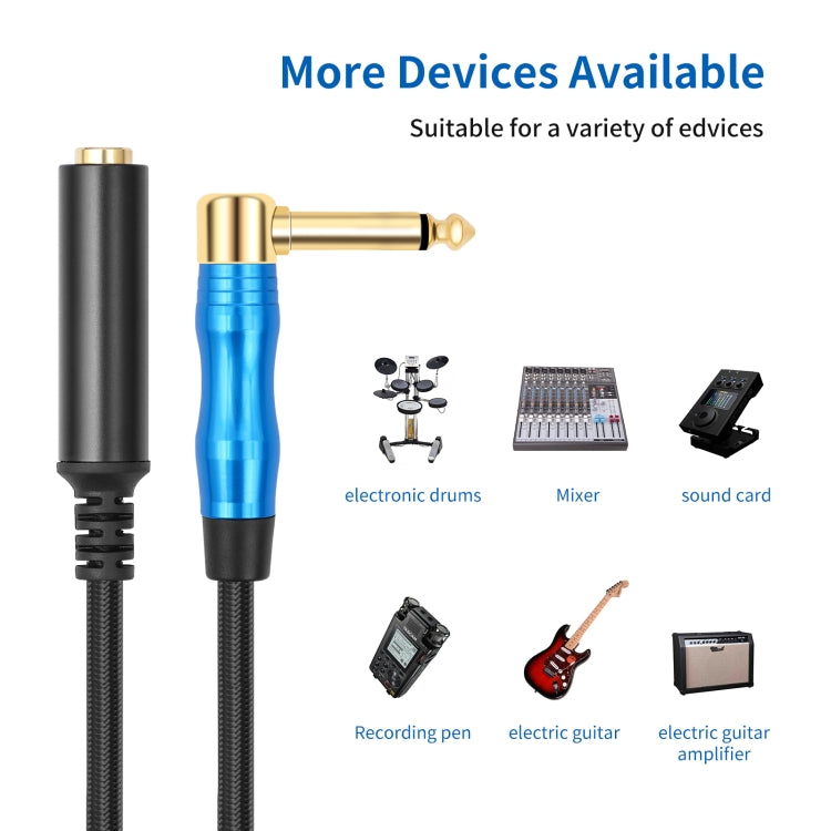 6.35mm 1/4 TRS Male Mono Elbow to Female Electric Guitar Audio Cable, 0.3m, 1m, 1.8m