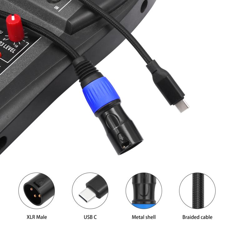 TY015 Type-C Male to XLR Male Stereo Output Audio Cable, 1m, 2m, 3m