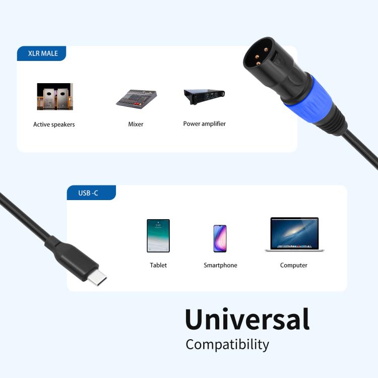 TY015 Type-C Male to XLR Male Stereo Output Audio Cable, 1m, 2m, 3m