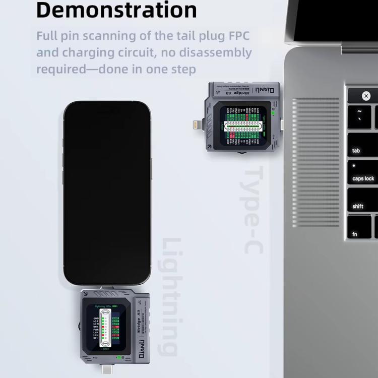 Qianli iBridge A3 Tail Plug Comprehensive Analysis Tester for Lightning & Type-C Interface Devices