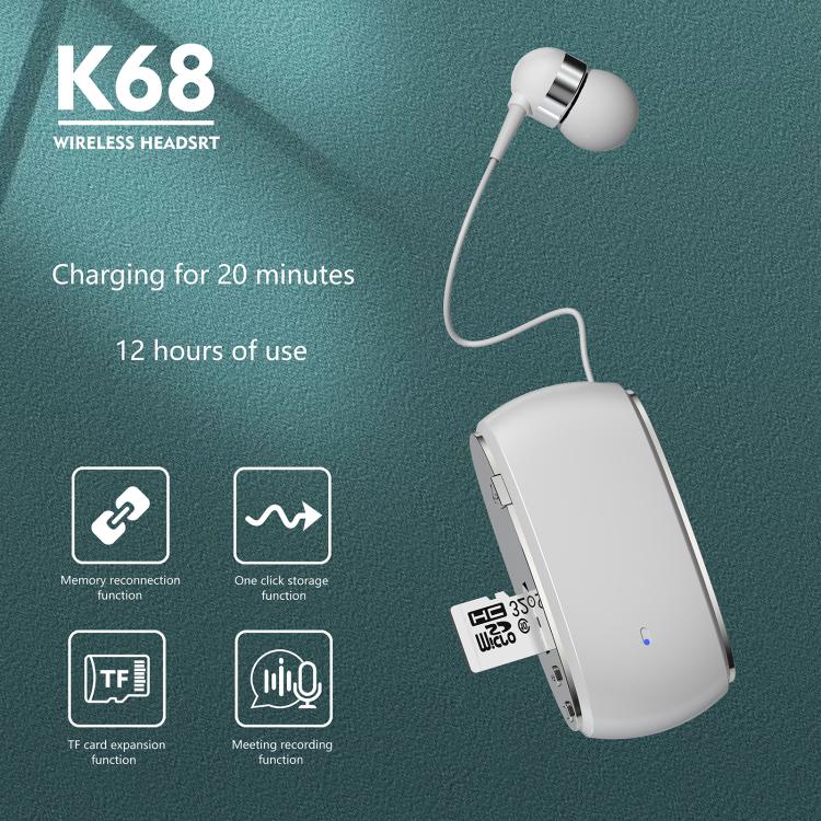 K68 Card Business Collar Clip Type Single Ear Bluetooth Earphones