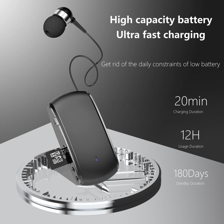 K68 Card Business Collar Clip Type Single Ear Bluetooth Earphones